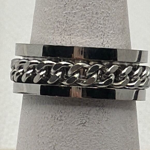 NWOT Size 10 Stainless Steel fidget spinner band with chain - Picture 2 of 4